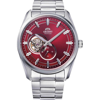 Orient Contemporary RA-AR0010R30B analog herrklocka med rött urtavla och armband i rostfritt stål
