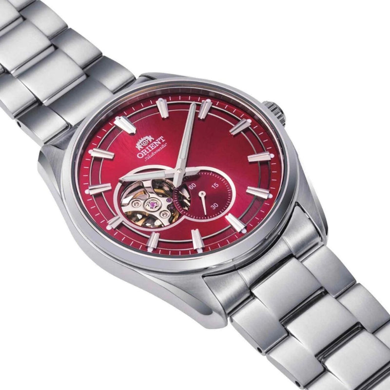 Orient Contemporary RA-AR0010R30B analog herrklocka med rött urtavla och armband i rostfritt stål