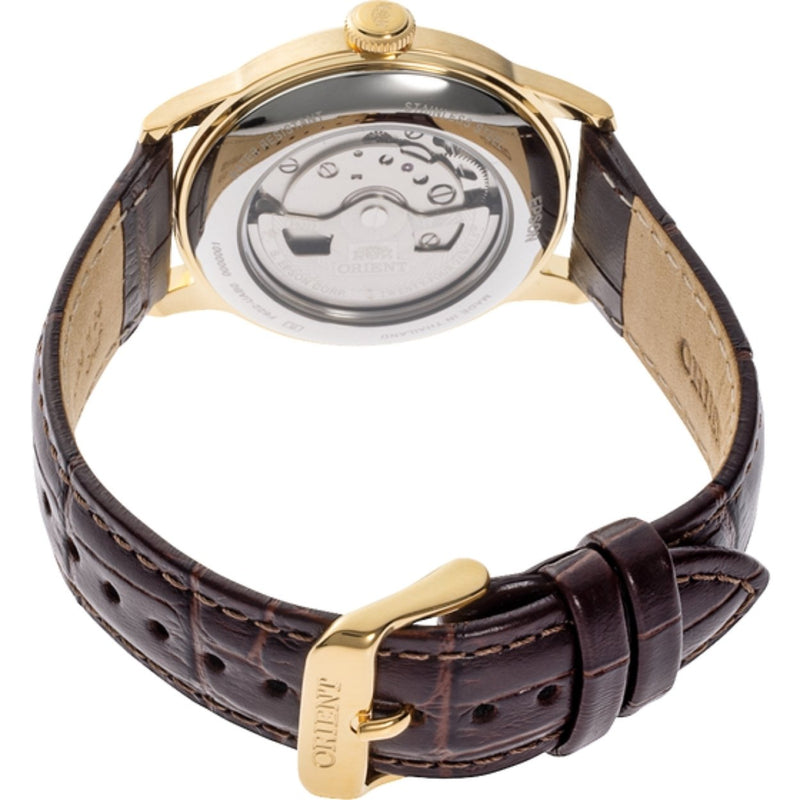 Orient Bambino RA-AP0106S30B analog herrklocka med vit urtavla och armband i läder