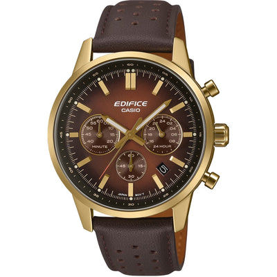 Casio Edifice EFR-575CL-5AEF analog herrklocka med brun urtavla och armband i läder
