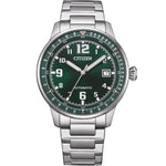 Citizen Automatic NJ0190-51X analog herrklocka med grön urtavla och armband i rostfritt stål