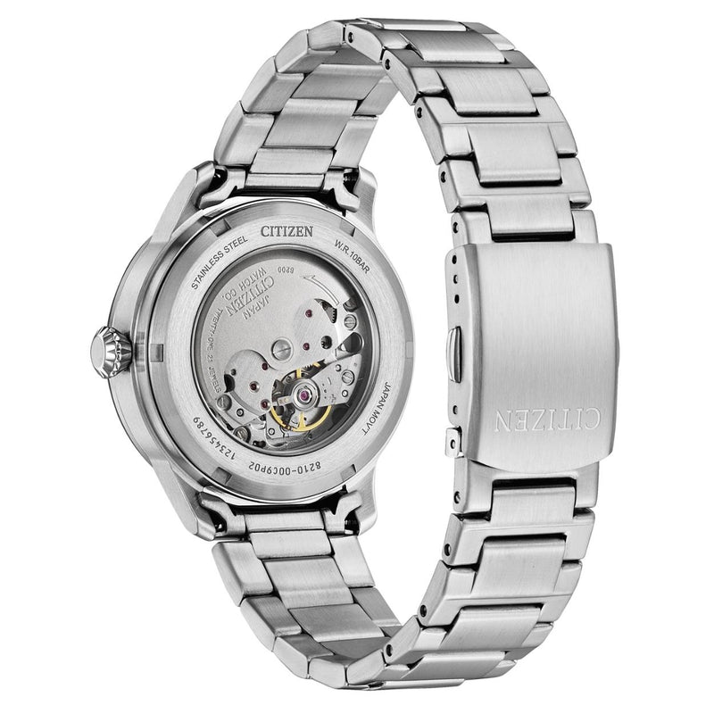 Citizen Automatic NJ0190-51X analog herrklocka med grön urtavla och armband i rostfritt stål