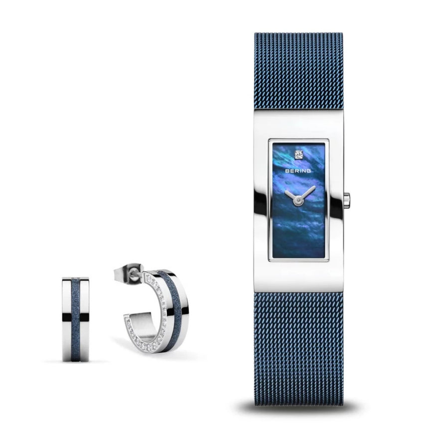 Bering Classic 10817-307-GWP analog damklocka med blå urtavla och armband i rostfritt stål