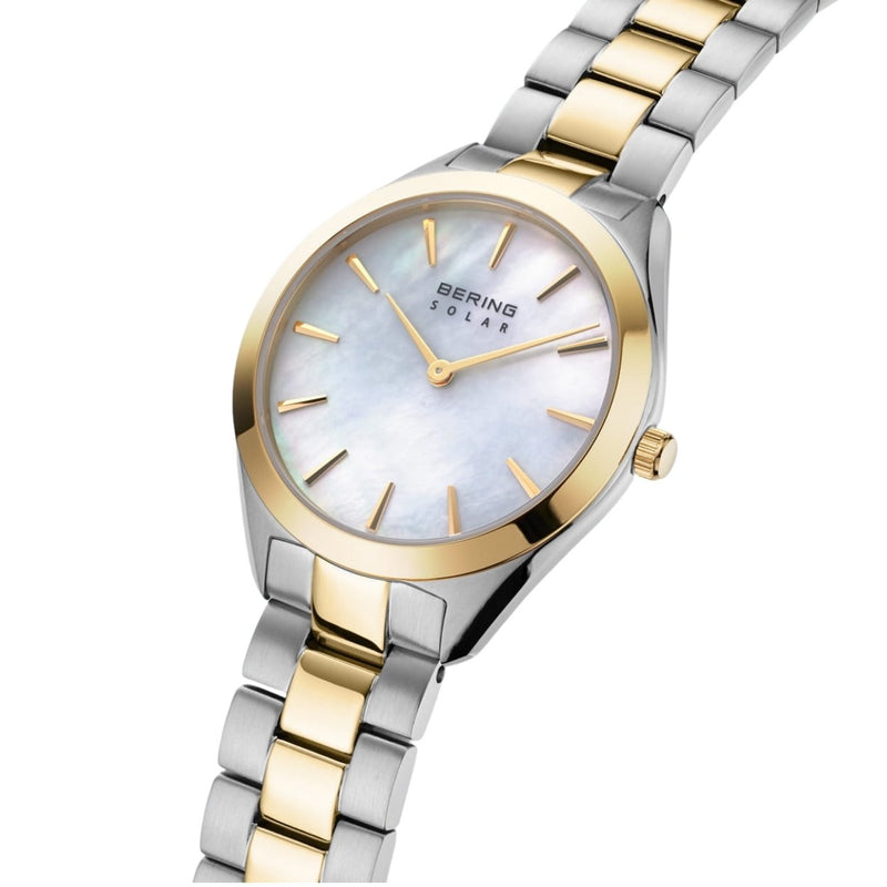 Bering Solar 17331-710 analog damklocka med vit urtavla och armband i rostfritt stål