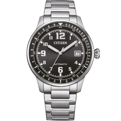 Citizen Automatic NJ0190-51E analog herrklocka med svart urtavla och armband i rostfritt stål