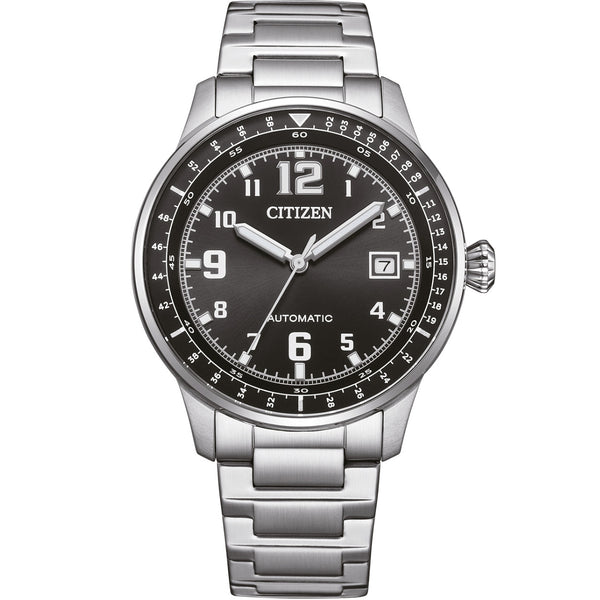 Citizen Automatic NJ0190-51E analog herrklocka med svart urtavla och armband i rostfritt stål