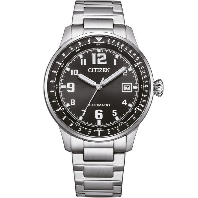 Citizen Automatic NJ0190-51E analog herrklocka med svart urtavla och armband i rostfritt stål