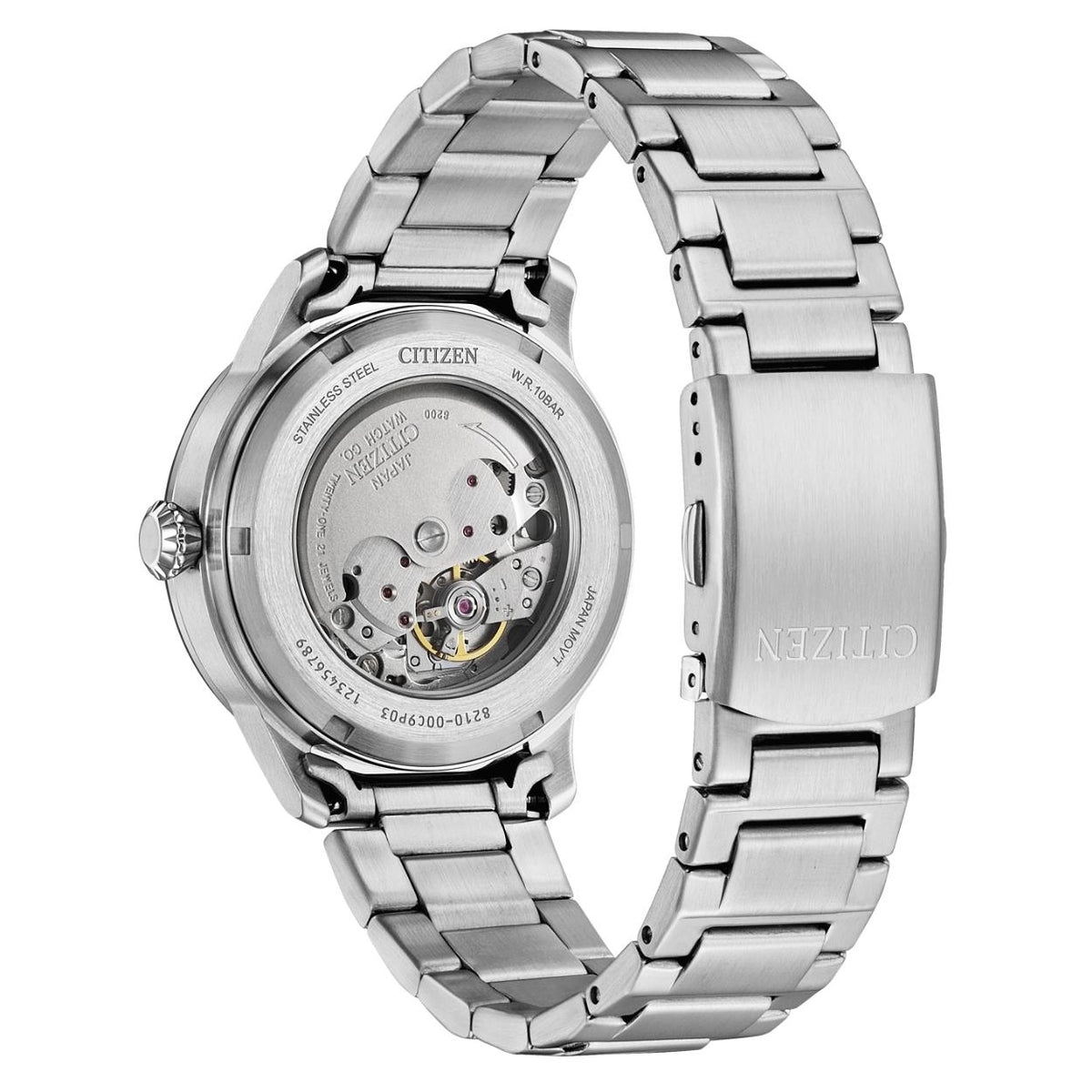 Citizen Automatic NJ0190-51E analog herrklocka med svart urtavla och armband i rostfritt stål