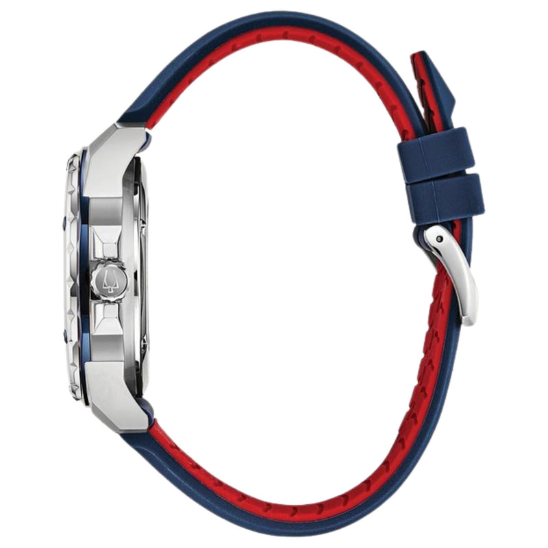 Bulova Marine Star 98A225 analog herrklocka med silver urtavla och armband i silikon