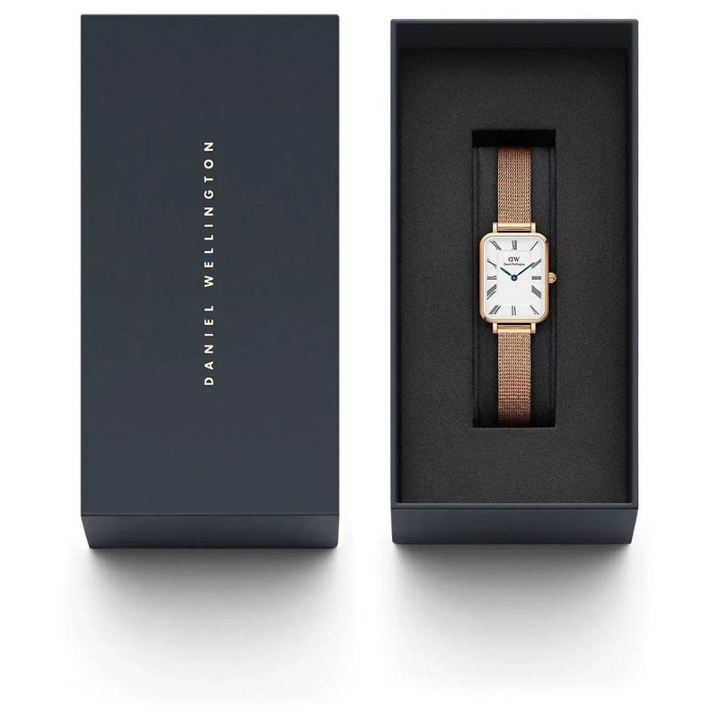 Daniel Wellington Quadro Roman Numerals Melrose DW00100687 analog damklocka med vit urtavla och armband i rostfritt stål