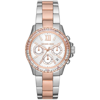 Michael Kors Everest MK7214 analog damklocka med vit urtavla och armband i rostfritt stål