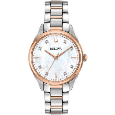 Bulova Classic 98P183 analog damklocka med vit urtavla och armband i rostfritt stål