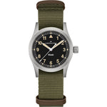 Hamilton Khaki Field Quartz H69301930 analog unisexklocka med svart urtavla och armband i textil