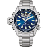 Citizen Promaster Aqualand JP2000-67L analog herrklocka med blå urtavla och armband i rostfritt stål