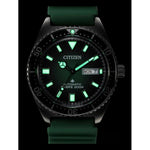 Citizen Promaster Automatic NY0121-09X analog herrklocka med grön urtavla och armband i gummi