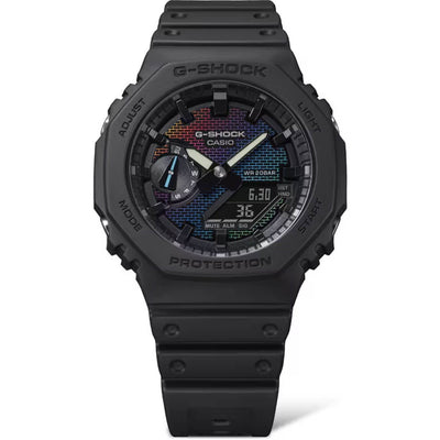 Casio G-Shock GA-2100RW-1AER digital herrklocka med rainbow urtavla och armband i resin
