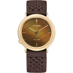 Citizen Eco-Drive Elegance EM1003-48X analog damklocka med brun urtavla och armband i rostfritt stål