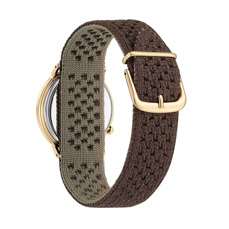 Citizen Eco-Drive Elegance EM1003-48X analog damklocka med brun urtavla och armband i rostfritt stål