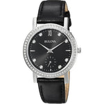 Bulova Classic Crystal 96L246 analog damklocka med svart urtavla och armband i läder