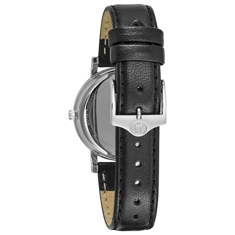 Bulova Classic Crystal 96L246 analog damklocka med svart urtavla och armband i läder