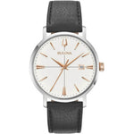 Bulova Dress 98B254 analog herrklocka med vit urtavla och armband i läder
