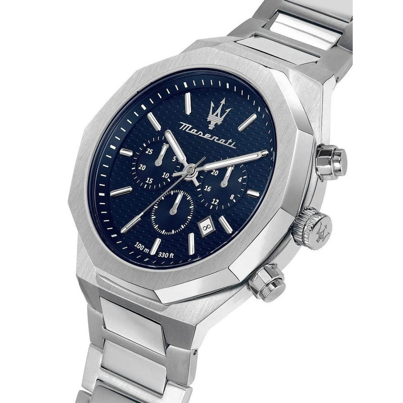 Maserati Stile R8873642006 analog herrklocka med blå urtavla och armband i rostfritt stål