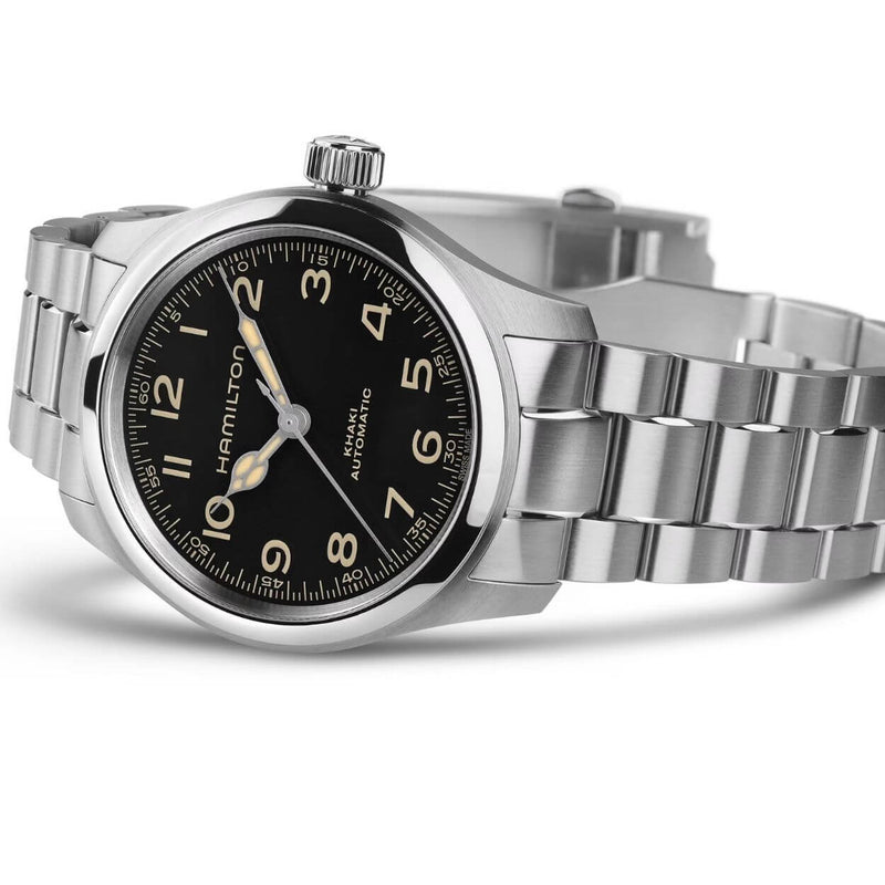 Hamilton Khaki Field Murph H70405130 analog herrklocka med svart urtavla och armband i rostfritt stål