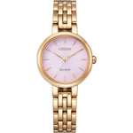 Citizen Eco Drive EM0993-82X analog damklocka med rosa urtavla och armband i rostfritt stål