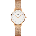 Petite Lumine Pressed Melrose DW00100529 analog damklocka med vit urtavla och armband i rostfritt stål