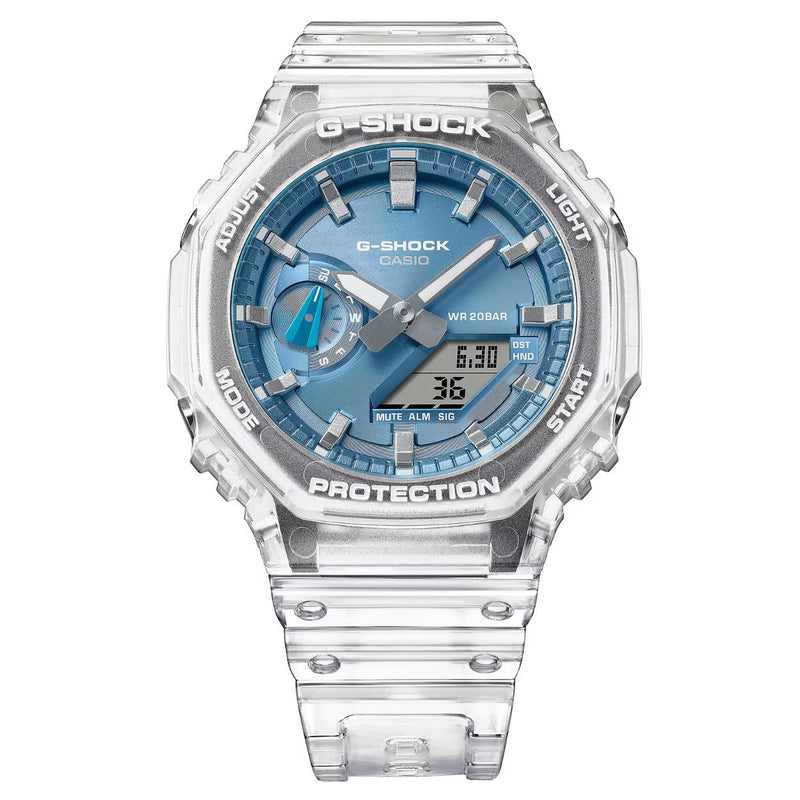 Casio G-Shock Classic GA-2100BM-7A2ER ana-digi herrklocka med blå urtavla och armband i resin