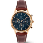 Daniel Wellington Iconic Chronograph St Mawes Arctic Rg DW00100639 analog herrklocka med blå urtavla och armband i läder