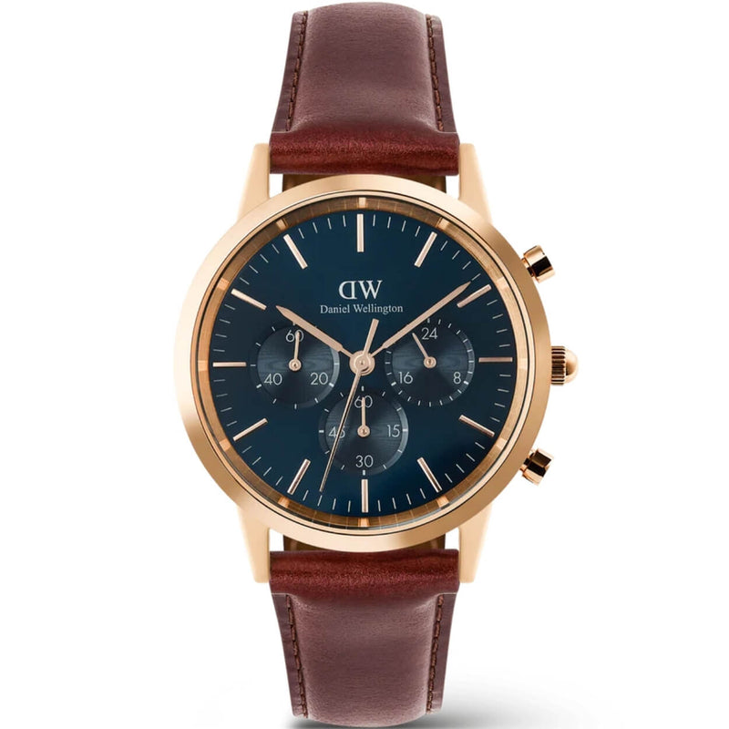 Daniel Wellington Iconic Chronograph St Mawes Arctic Rg DW00100639 analog herrklocka med blå urtavla och armband i läder
