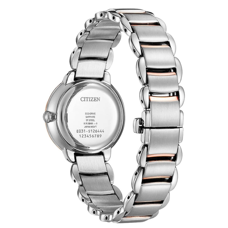 Citizen Elegant Damklocka EM0924-85Y analog damklocka med pärlemor urtavla och armband i rostfritt stål