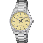 Casio Timeless UTP-1302PD-9AVEF analog herrklocka med gul urtavla och armband i rostfritt stål