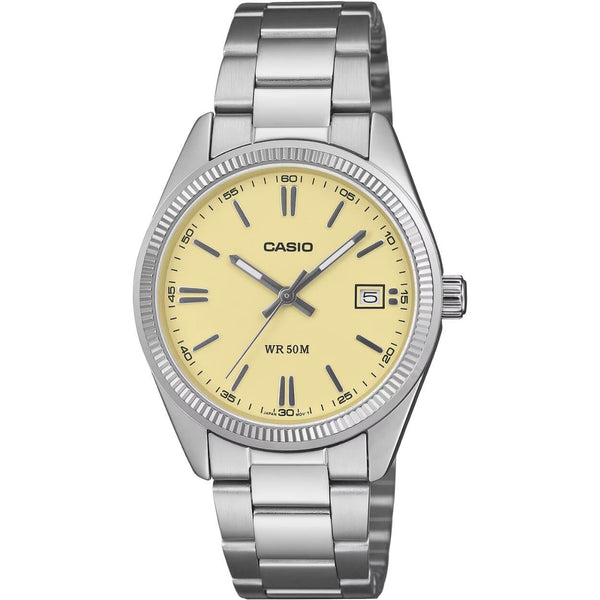Casio Timeless UTP-1302PD-9AVEF analog herrklocka med gul urtavla och armband i rostfritt stål