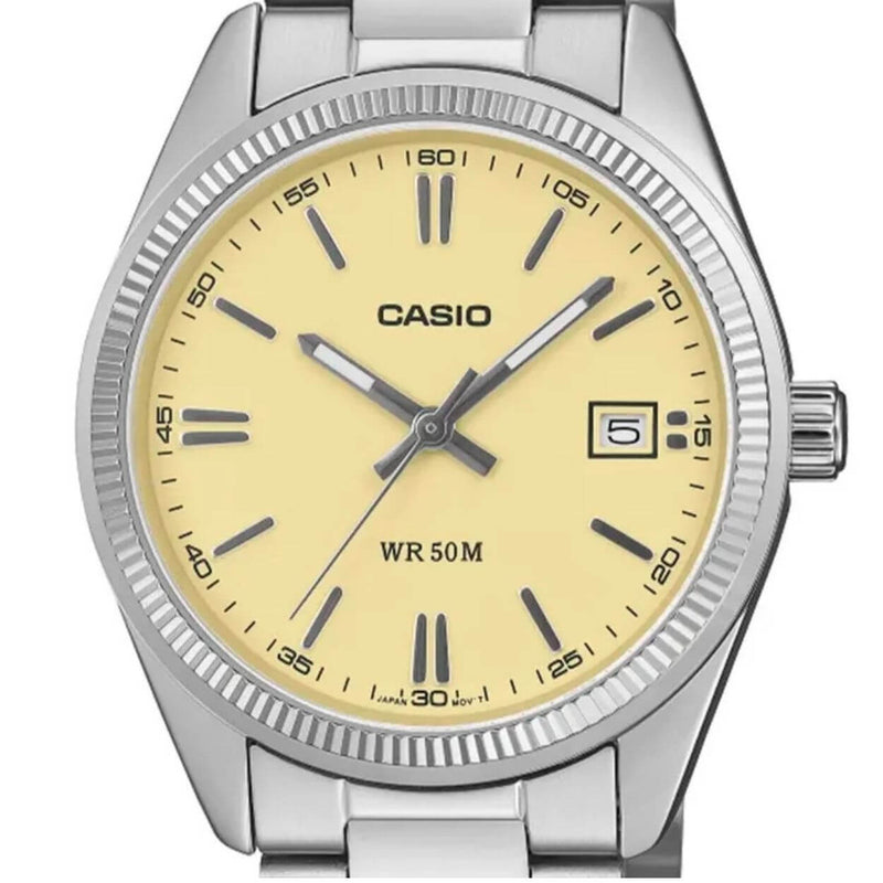 Casio Timeless UTP-1302PD-9AVEF analog herrklocka med gul urtavla och armband i rostfritt stål
