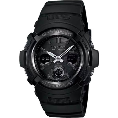Casio G-Shock AWG-M100B-1AER analog herrklocka med svart urtavla och armband i resin