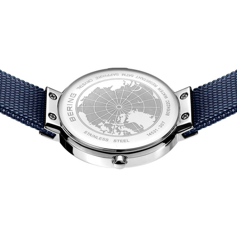 Bering Classic 14531-307 analog damklocka med blå urtavla och armband i mesh