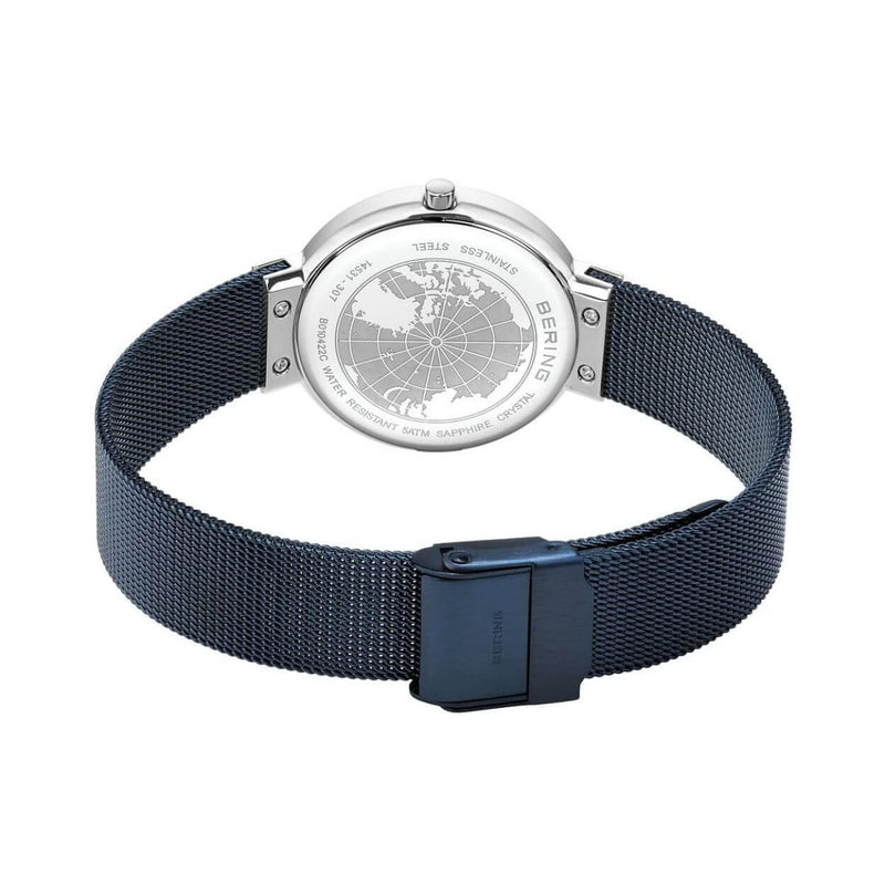Bering Classic 14531-307 analog damklocka med blå urtavla och armband i mesh