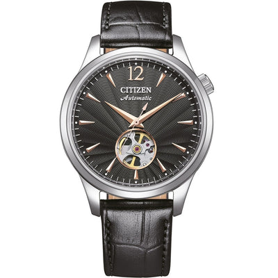 Citizen Classic NH9131-14E analog herrklocka med svart urtavla och armband i läder
