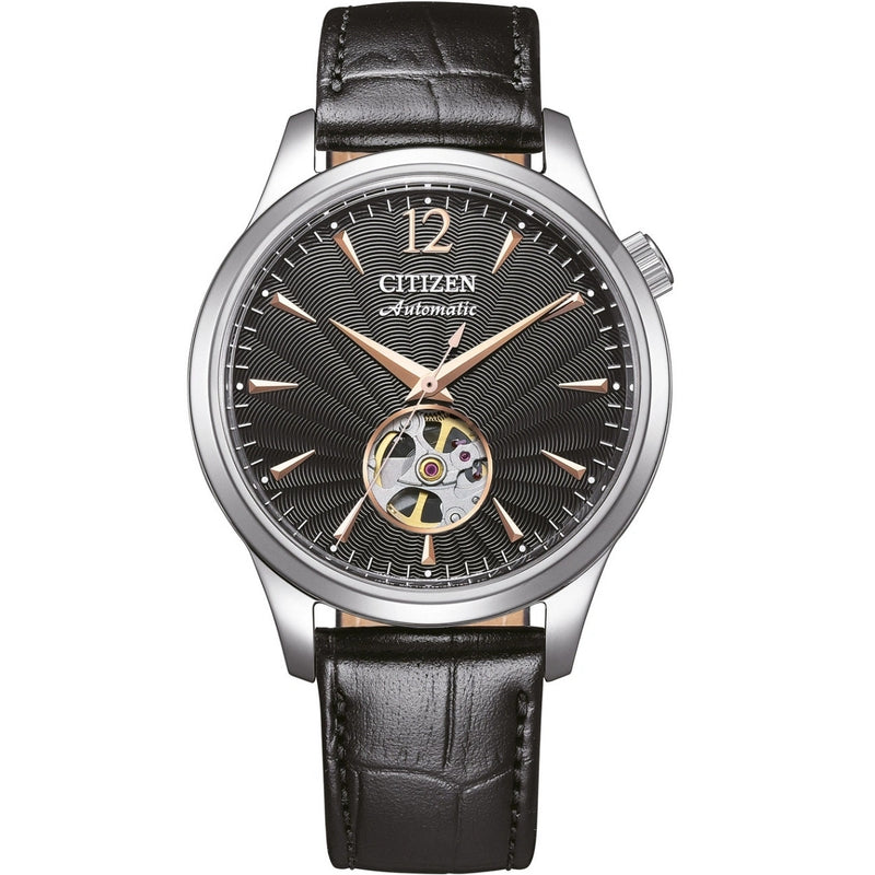 Citizen Classic NH9131-14E analog herrklocka med svart urtavla och armband i läder