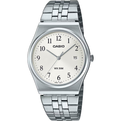 Casio Timeless MTP-B145D-7BVEF analog unisexklocka med vit urtavla och armband i rostfritt stål