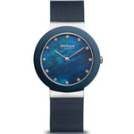 Bering Ceramic 11435-387 analog damklocka med blå urtavla och armband i mesh