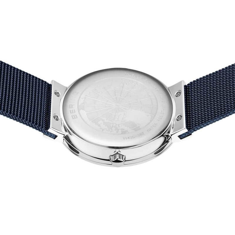 Bering Ceramic 11435-387 analog damklocka med blå urtavla och armband i mesh
