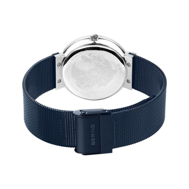 Bering Ceramic 11435-387 analog damklocka med blå urtavla och armband i mesh