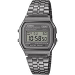 Casio Vintage A158WETB-1AEF digital unisexklocka med grå urtavla och armband i rostfritt stål