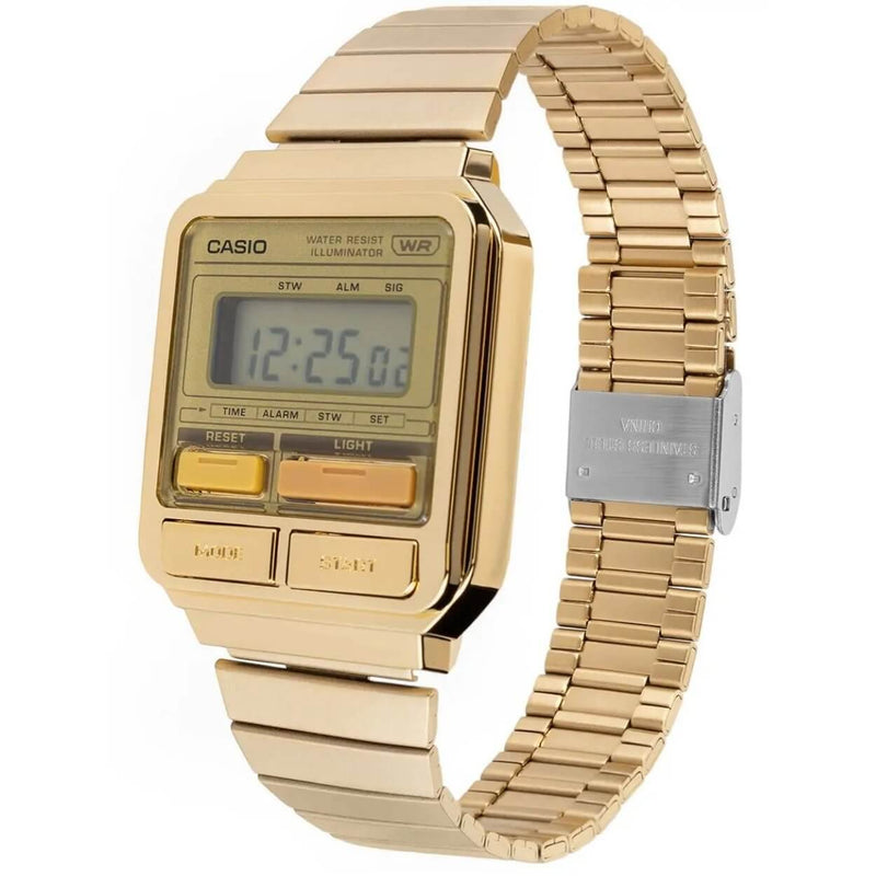 Casio Vintage A120WEG-9AEF digital unisexklocka med grå urtavla och armband i rostfritt stål