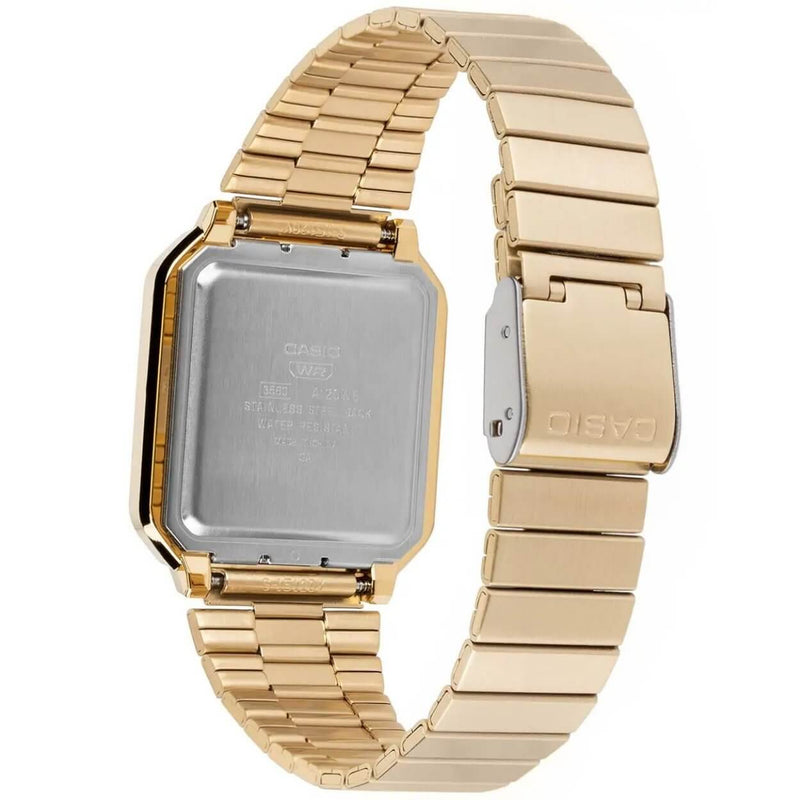 Casio Vintage A120WEG-9AEF digital unisexklocka med grå urtavla och armband i rostfritt stål