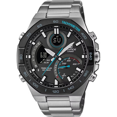 Casio Edifice ECB-950DB-1AEF ana-digi herrklocka med svart urtavla och armband i rostfritt stål