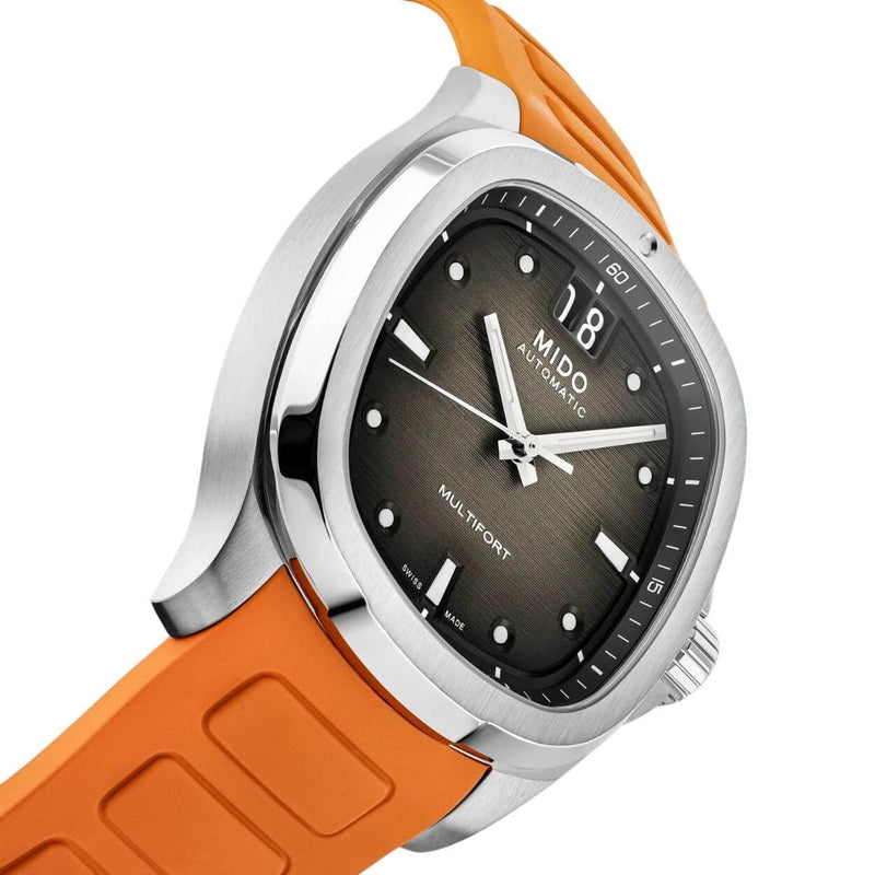 Mido Multifort TV Big Date M049.526.17.081.00 analog herrklocka med grå urtavla och armband i gummi